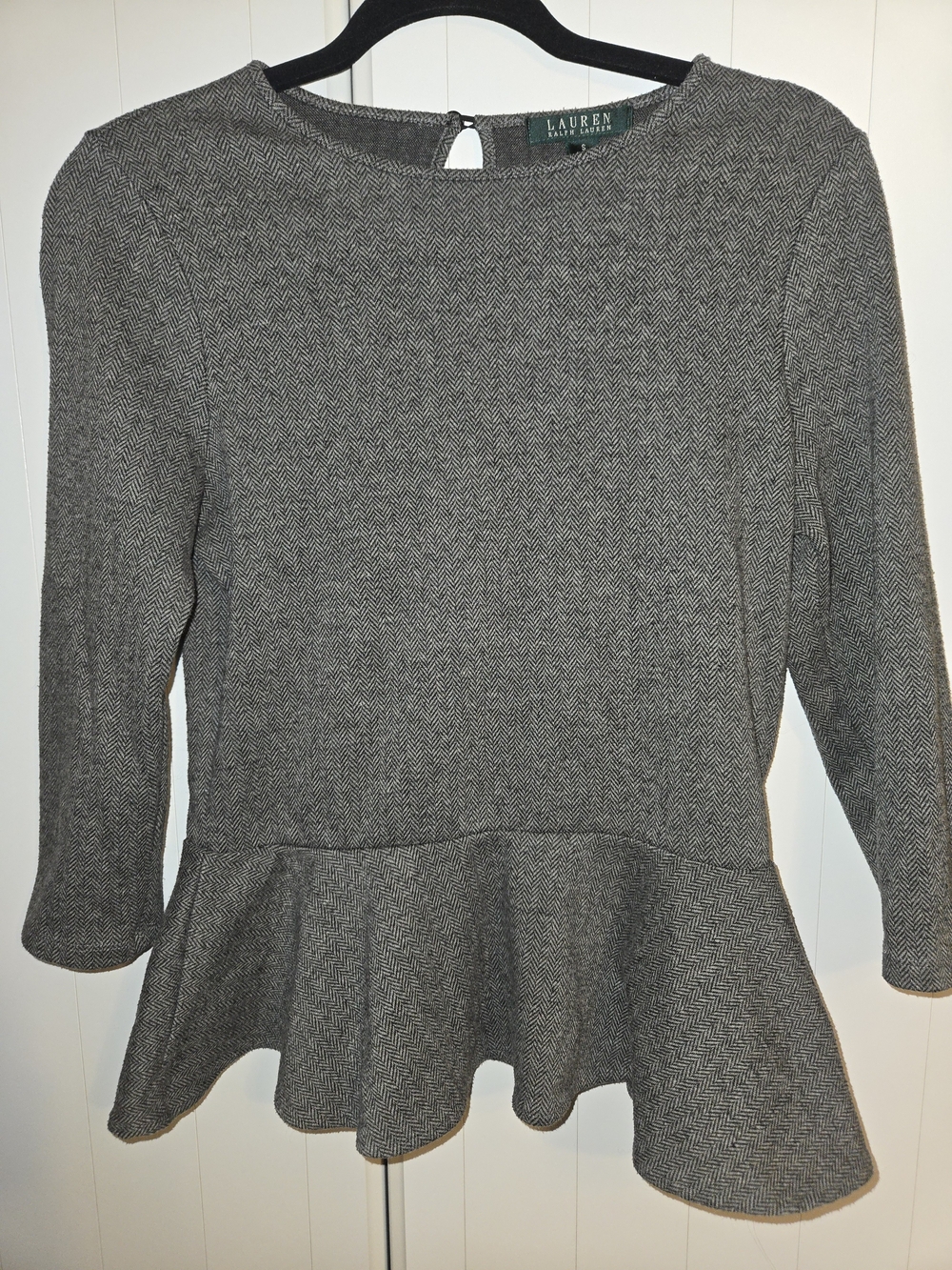 Lauren Ralph Lauren Gray Herringbone Peplum Sweater